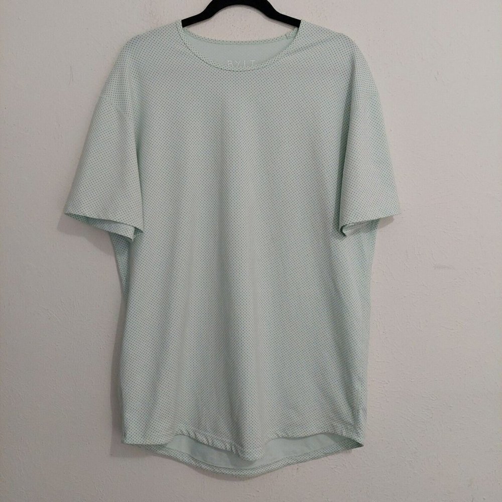 BYLT Drop Cut S/S Lux T-Shirt Men Size XL Light Green Pin Dot Modern Lightweight